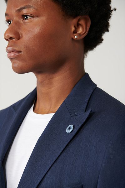 Avva Marineblaue, leichte, ungefütterte, flexible Herrenjacke aus Leinenmix A41y4006