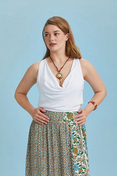 Los banditos Elastic Fără mâneci Decolteu degajat Bluză albă, elegantă, mărime mare