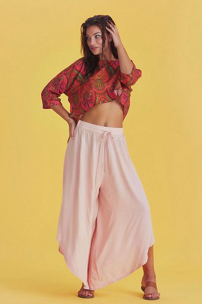 Los banditos Pantaloni largi Dusty Rose cu detaliu la picior și talie elastică
