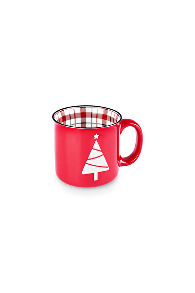 Karaca New Year New Year Plaid Pine Tree Mug 550 ml Red