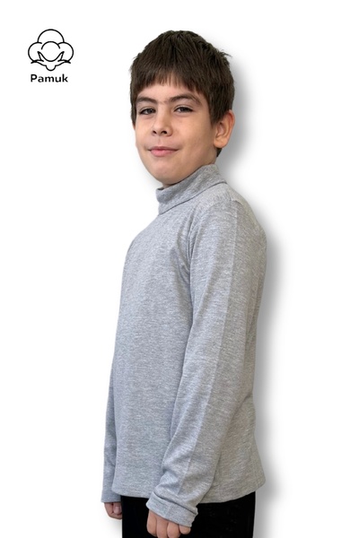 difa kids Unisex Children's Gray Melange Colored Turtleneck Long Sleeve Badi
