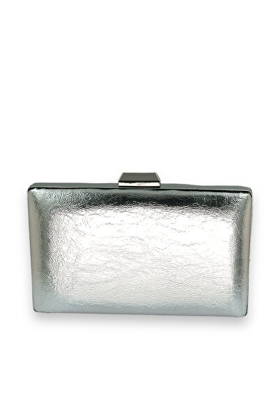 MSglame Geanta de seara din piele lacuita sifonata gri argintiu Geanta de sea...