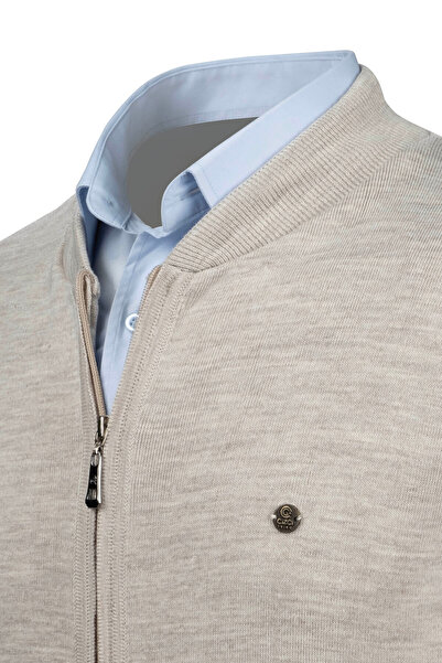 Çizgi Triko Смугастий трикотажний чоловічий жилет із застібкою-блискавкою та кишенями, класичний крій - 4241J