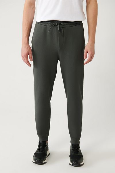 Avva Men's Khaki Sweatpants - Lace-Up Waist, 2 Thread, No Raster - A32Y3456