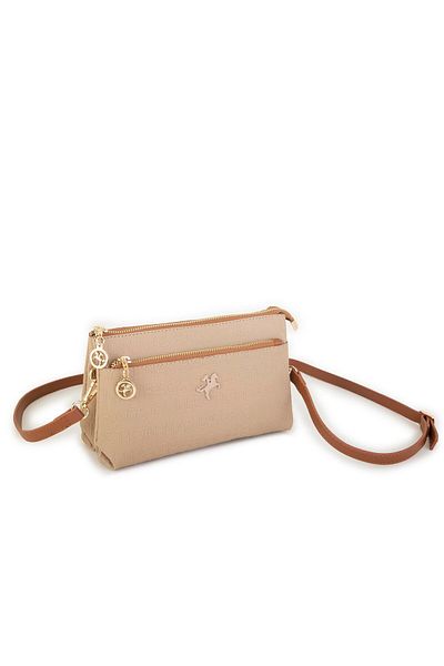 Nas Bag Women's Crossbody and Clutch Bag - Wrist and Crossbody, Sand Tan Embossed (24X15 cm)