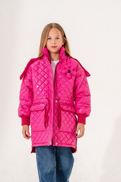 GİYİCEM Girl's Flowered Front Pocket Glossy Coat