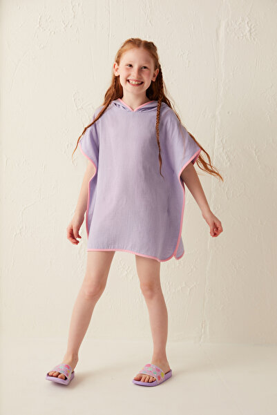 Penti Caftan mic pentru fetiță violet cu detaliu în dungi roz pe laterale