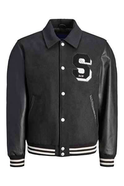 Jack & Jones Jorcarter Varsity Wool Blend Wool Blended Sleeves Leather Detailed Bomber Quilted College Coat