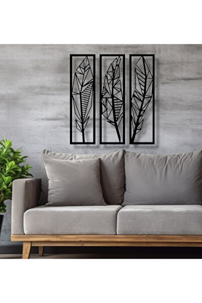 Demo Tasarım 3'lü Yaprak Duvar Süsü Yaprak Ahşap Tablo Çerçeve