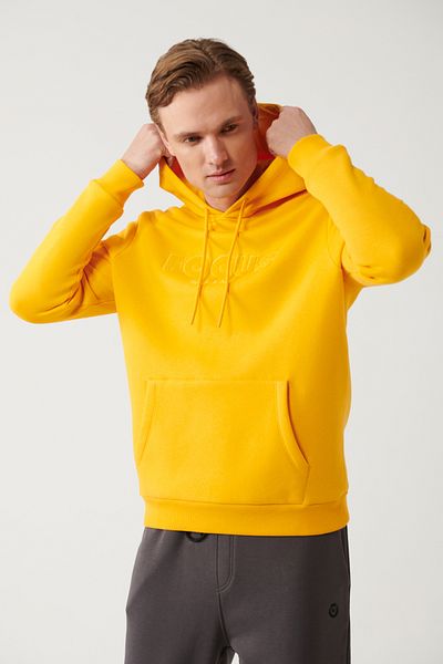 Avva Gelbes Kapuzen-Sweatshirt mit 3 Fäden und Kängurutasche für Herren A32y1193