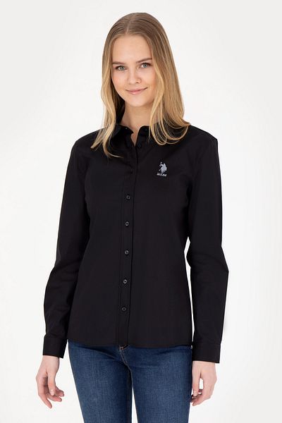 U.S. Polo Assn. Cămașă de bază neagră cu mânecă lungă de damă 50283989 -VR046