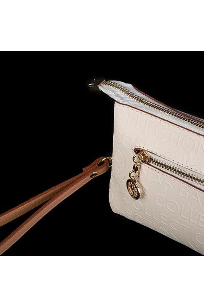 Nas Bag Cream Camel Embossed Women's Crossbody and Clutch Bag - Wrist and Crossbody Strap (24X15 cm)