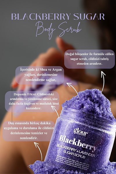 GLOUR 250 ml Blackberry & Lavender Sugar Scrub - Renewing and Moisturizing Natural Body Peeling