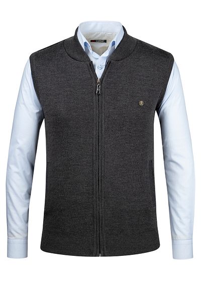 Çizgi Triko Stripe Knitwear Men's Knitwear Vest with Zipper Pocket Steel Knit Knitwear Classic Fit - 4241J