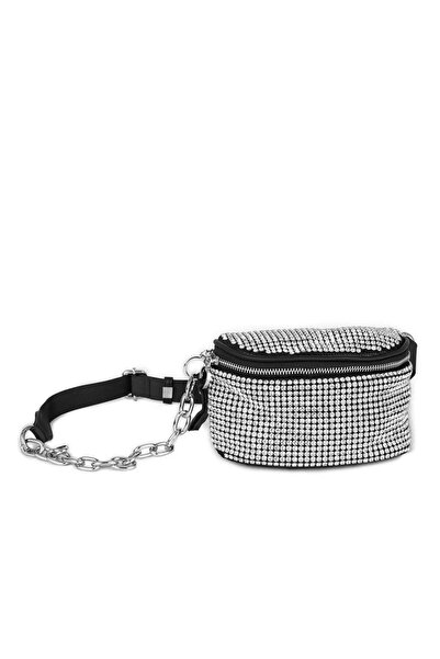 Nas Bag Дамска чанта за кръст и тяло, черна, с диаманти, стилна чанта с черни...