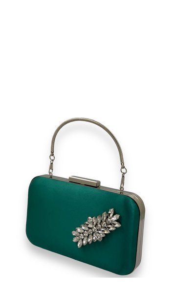 MidStore Green Color Satin Silver Case Silver Stone Handle Evening Dress Evening Bag Portfolio
