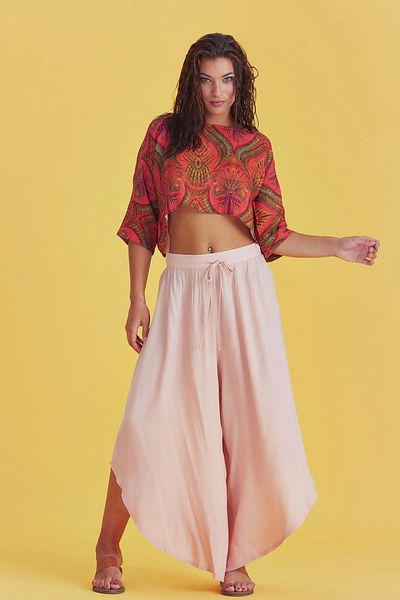 Los banditos Pantaloni largi Dusty Rose cu detaliu la picior și talie elastică