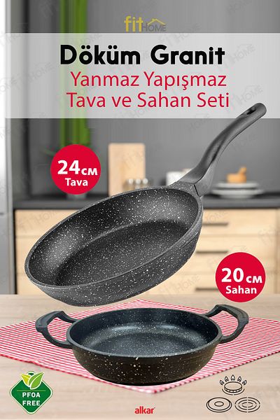 FİTHOME 24 cm Pan 20 cm Pan Set Granite Non-Stick Heavy Casting Set