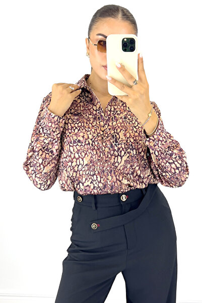 Lafaba Cămașă roz de damă din satin cu mânecă lungă