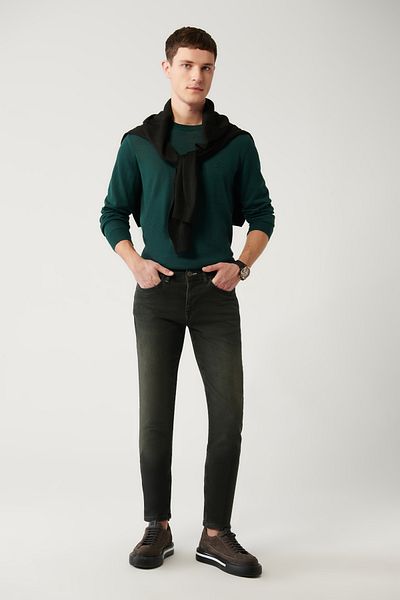 Avva Khakifarbene, gewaschene, dehnbare Berlin-Jeanshose für Herren A32y3510