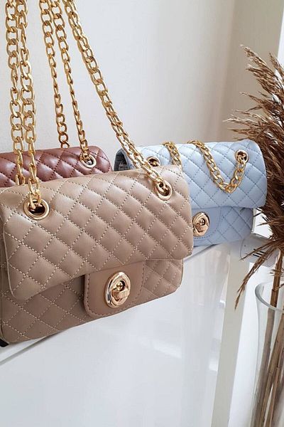 Moom Bag Geantă matlasată cu lanț de nurcă pentru femei