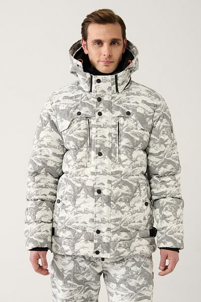 Avva Men's White-Gray Outfit Fur Collar and Hood Water Repellent Windproof Ski/Ski Coat A32Y6088