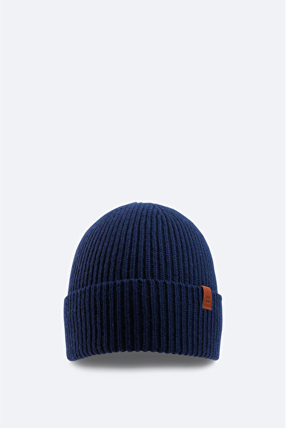 Avva Men's Navy Blue Wool Logo Ribbed Beret B 009200