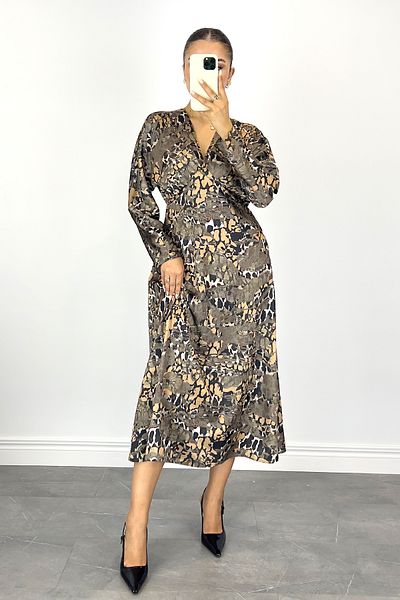 Lafaba Women's Green Leopard Patterned Midi Dress