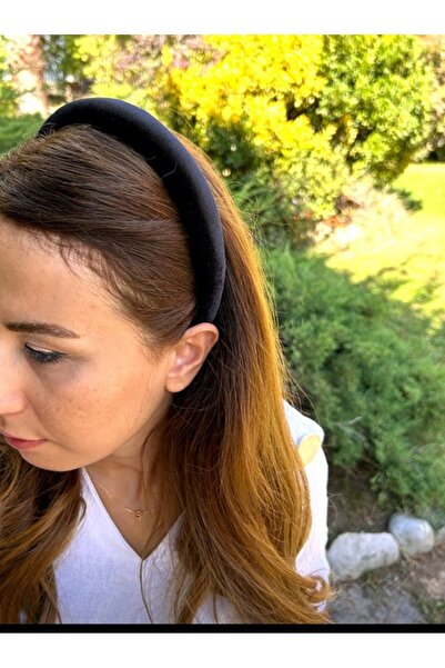 ByMerve BYM330 Kadın Siyah Düz İnce Kadife Saç Aksesuarı Taç