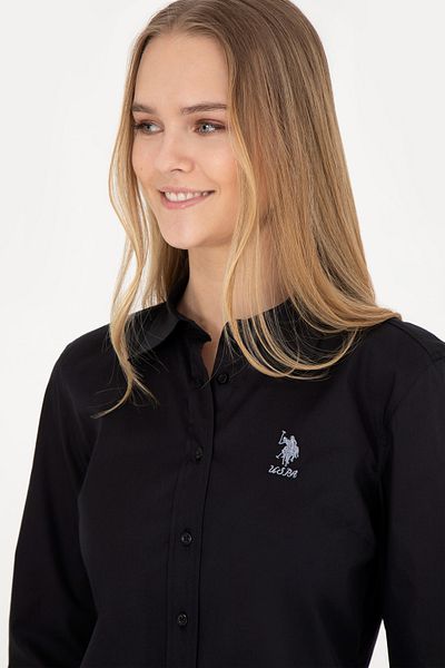 U.S. Polo Assn. Cămașă de bază neagră cu mânecă lungă de damă 50283989 -VR046