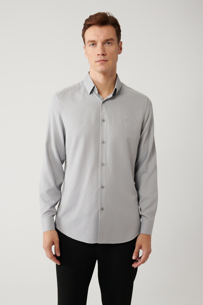 Avva Чоловіча сіра сорочка з британським коміром, легко прасується, slim fit, A41Y2043