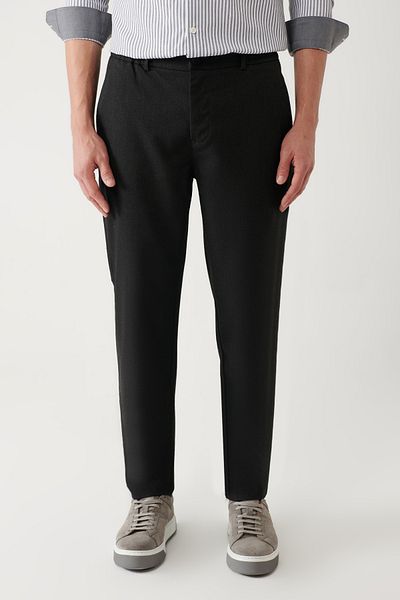 Avva Men's Black Elastic Waist Textured Chino Pants A32Y3080