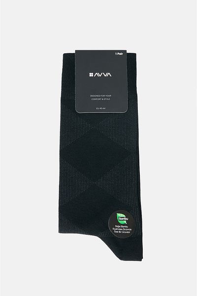 Avva Мъжки черни шарени бамбукови чорапи A32y8526
