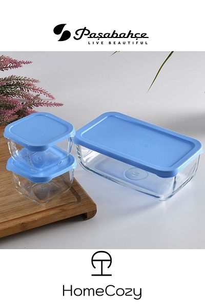 Paşabahçe 96881 - 3-Piece Breakfast Snow Kamasa with Lid and Glass Storage Container