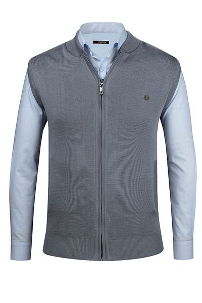 Çizgi Triko Stripe Knitwear Men's Knitwear Vest with Zipper Pocket Steel Knit Knitwear Classic Fit - 4241J