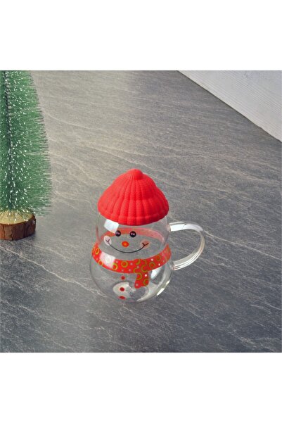 PERLAEVKAHVE Snowman Glass Mug Silicone Lid 400 ml