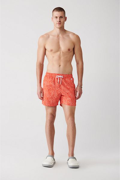 Avva Orange, schnelltrocknende Badeshorts mit Blumenmuster in Standardgröße, speziell verpackt, bequeme Passform
