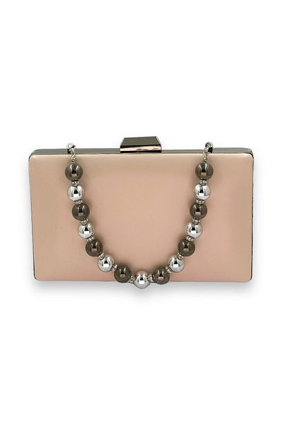 Wedding Fashion Matte Colored Leather Evening Bag with Pearls - Portfolio and Clutch Model, for Wedding and Engagement