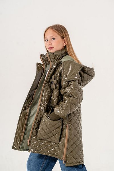 GİYİCEM Girl's Flowered Front Pocket Glossy Coat