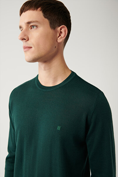 Avva Erkek Yeşil Bisiklet Yaka Yün Karışımlı Triko Regular Fit Kazak B005013