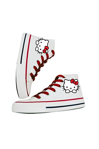 LEVENT ÖZCAN Hello Kitty Baskılı, Kırmızı Bağcıklı Beyaz Bilekli Spor Ayakkab...