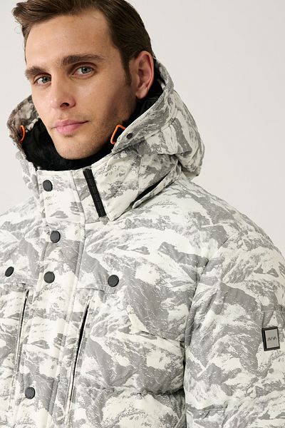 Avva Men's White-Gray Outfit Fur Collar and Hood Water Repellent Windproof Ski/Ski Coat A32Y6088