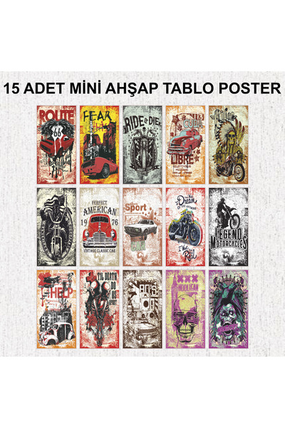 Pi Dekorasyon klasik araba ve motor dekorasyon tablo 15 mdf ahşap tablo seti