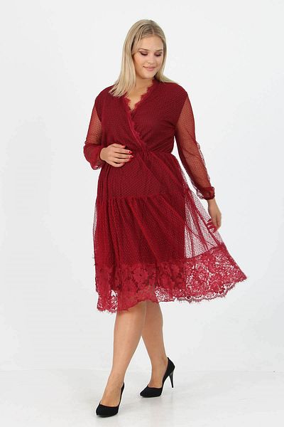 Neşeli Butik Rochie de damă, nou sezon, cu detaliu din tul, cu guler dublu, mărime mare Apcx14