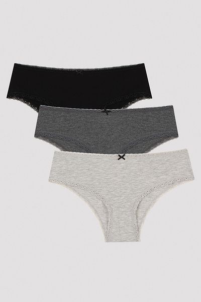 Penti Daily Lace, pachet de 3 chiloți gri hipster