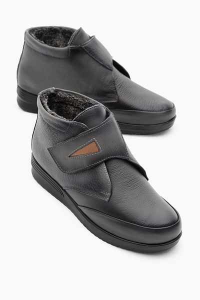 Tonny Black Γυναικείες γκρι Thermo Sole Εσωτερικά και Εξωτερικά Γνήσιο Δερμάτινο Γούνινο Ορθοπεδικές Μπότες Velcro