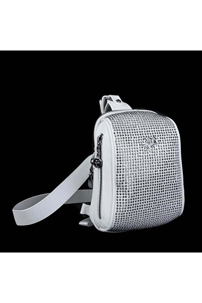 Nas Bag Geantă pentru talie și corp cu strasuri alb argintiu
