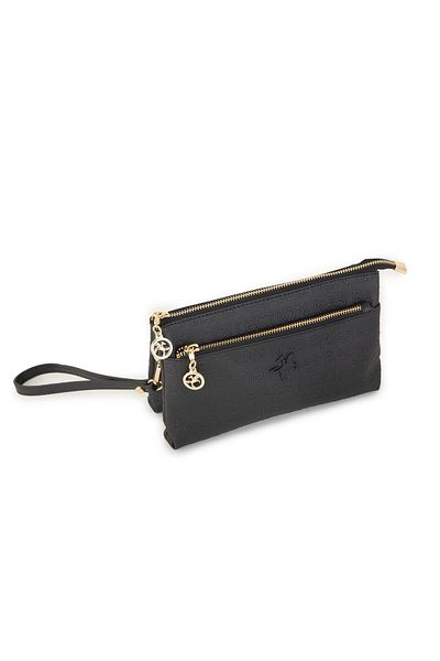 Nas Bag Black Embossed Women's Crossbody and Clutch Bag - with Wrist and Crossbody Strap (24X15 cm)