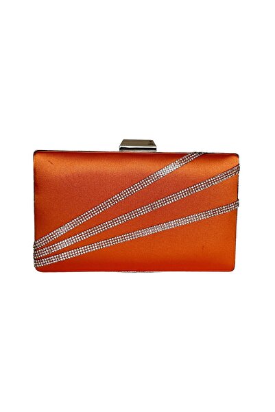 Generic Brand Orange Satin Evening Dress Bag Night Portfolio with Silver Case