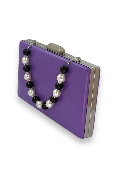Wedding Fashion Purple Pearl Leather Evening Bag - Portfolio and Clutch Model, for Wedding and Engagement